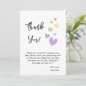 Niedliche und farbenfrohe Herz-Baby-Dusche Dankeskarte (Stehend Vorderseite)