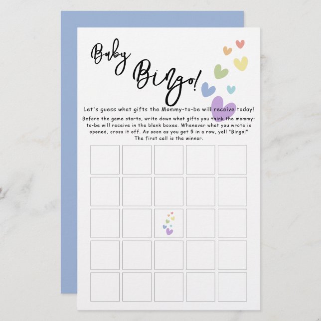 Niedliche und farbenfrohe Herzklopfen Baby Bingo G (Vorne/Hinten)