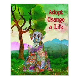 Niedliche und farbenfrohe Hunde- und Katzen-Adopti Fotodruck