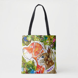 Niedliche und farbenfrohe Hunde- und Katzen-Tote-T Tasche