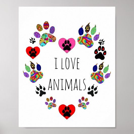 Niedliche und farbenfrohe I Liebe Tiere Poster 8X1 (Vorne)