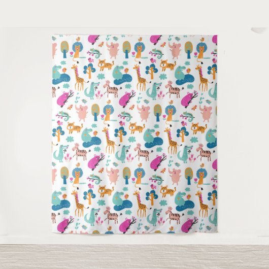 Niedliche und farbenfrohe Jungtiermuster Wandteppich (Vorderseite)