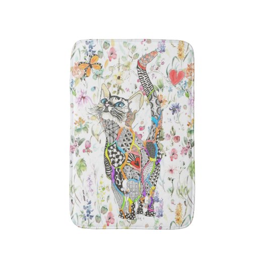 Niedliche und farbenfrohe Katze Badematte (Vorderseite Vertikal)