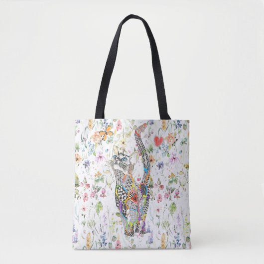 Niedliche und farbenfrohe Katze Blumenbeutel Tasche (Vorderseite)