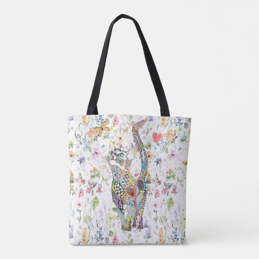 Niedliche und farbenfrohe Katze Blumenbeutel Tasche (Rückseite)