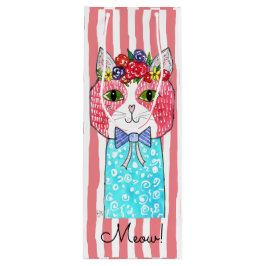 Niedliche und farbenfrohe Katze Geschenktüte Für Weinflaschen