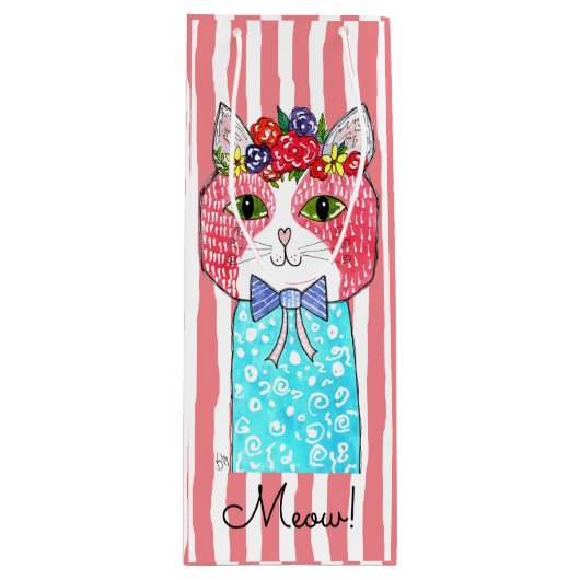 Niedliche und farbenfrohe Katze Geschenktüte Für Weinflaschen (Vorderseite)