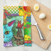 Niedliche und farbenfrohe Katze und Maus 1/2 Falte Geschirrtuch (Viertel Falte)