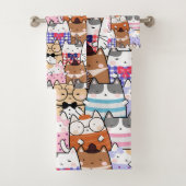 Niedliche und farbenfrohe Kawaii Cat Pattern Badhandtuch Set (Insitu)
