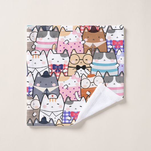 Niedliche und farbenfrohe Kawaii Cat Pattern Badhandtuch Set (Waschlappen)