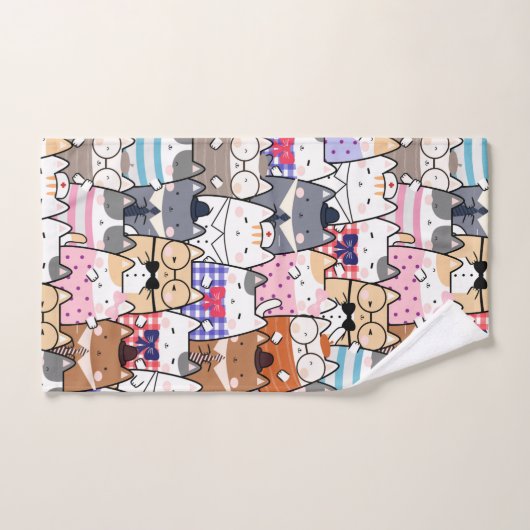 Niedliche und farbenfrohe Kawaii Cat Pattern Badhandtuch Set (Handtuch)