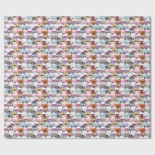 Niedliche und farbenfrohe Kawaii Cat Pattern Geschenkpapier (Flach)