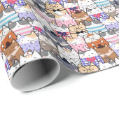 Niedliche und farbenfrohe Kawaii Cat Pattern Geschenkpapier (Rolleneckpunkt)
