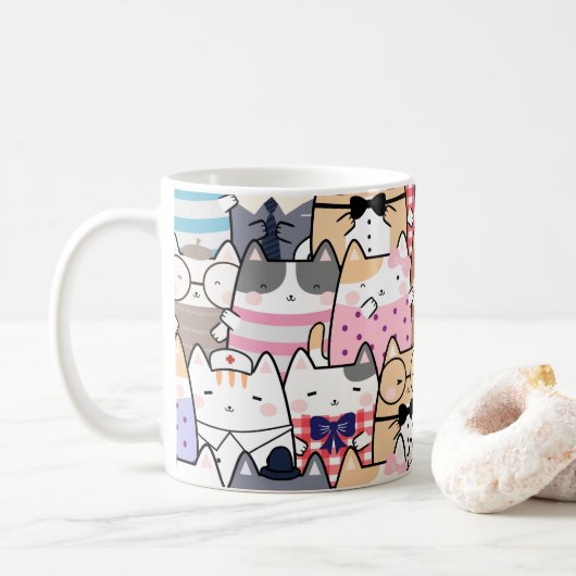 Niedliche und farbenfrohe Kawaii Cat Pattern Kaffeetasse (Mit Donut)