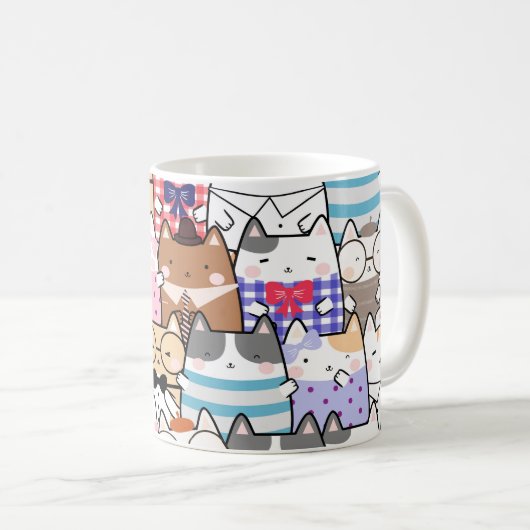 Niedliche und farbenfrohe Kawaii Cat Pattern Kaffeetasse (VorderseiteRechts)