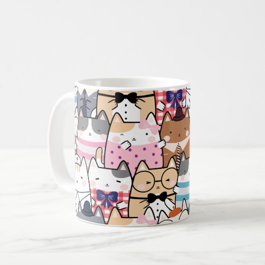 Niedliche und farbenfrohe Kawaii Cat Pattern Kaffeetasse (Vorderseite Links)