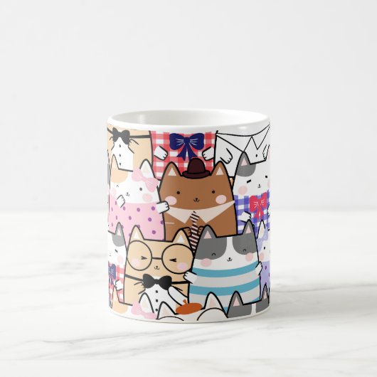 Niedliche und farbenfrohe Kawaii Cat Pattern Kaffeetasse (Mittel)