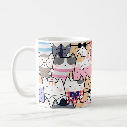 Niedliche und farbenfrohe Kawaii Cat Pattern Kaffeetasse (Links)