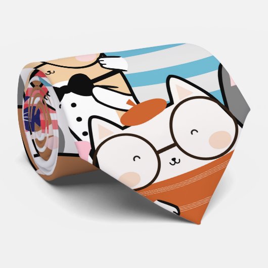 Niedliche und farbenfrohe Kawaii Cat Pattern Krawatte (Gerollt)