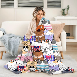 Niedliche und farbenfrohe Kawaii Cat Pattern Sherpadecke