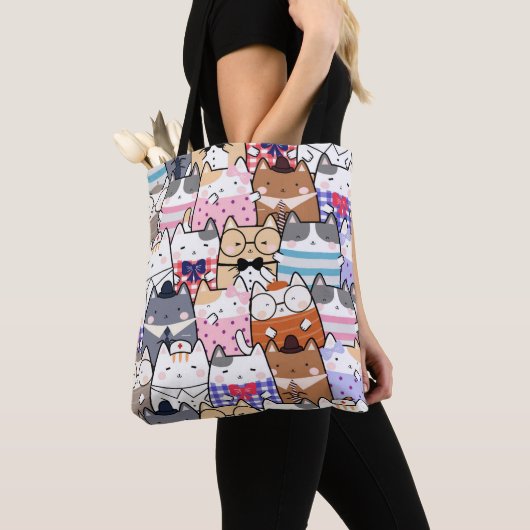 Niedliche und farbenfrohe Kawaii Cat Pattern Tasche (Von Nahem)