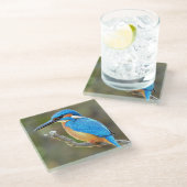 Niedliche und farbenfrohe Kingfisher oder Alcedini Glasuntersetzer (Schrägansicht)