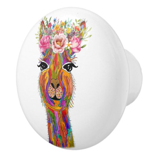 Niedliche und farbenfrohe Lama-Blumenknobs & Puls Keramikknauf (Rechts)