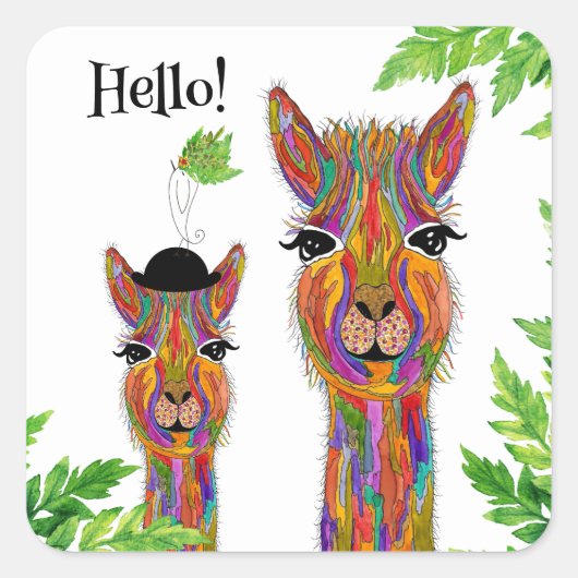 Niedliche und farbenfrohe Llama Hello Stickers (Vorderseite)