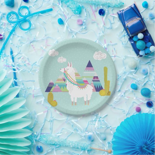 Niedliche und farbenfrohe Llama Personalisiert Pap Pappteller (Party)