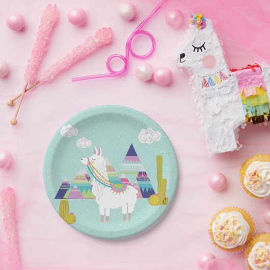 Niedliche und farbenfrohe Llama Personalisiert Pap Pappteller (Party)