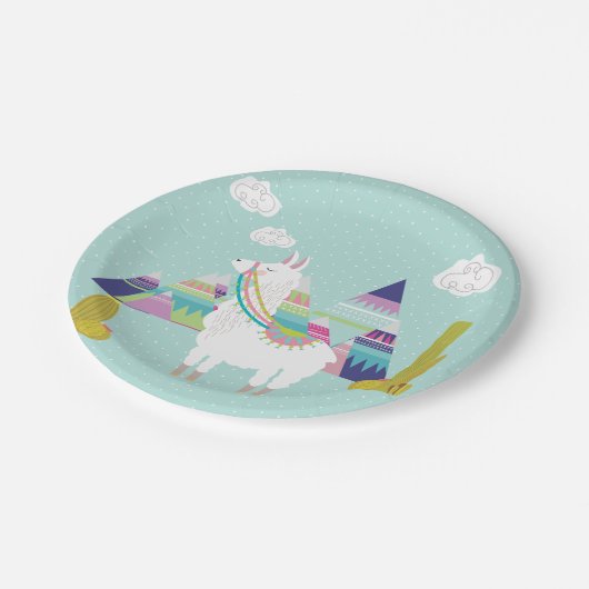 Niedliche und farbenfrohe Llama Personalisiert Pap Pappteller (Schrägansicht)