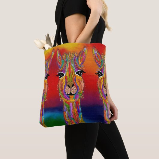Niedliche und farbenfrohe Llama Tote Tasche (Von Nahem)