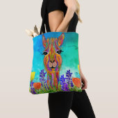 Niedliche und farbenfrohe Llama Tote Tasche (Von Nahem)