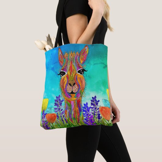 Niedliche und farbenfrohe Llama Tote Tasche (Von Nahem)