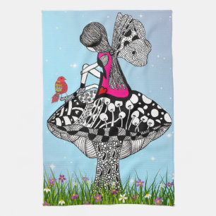 Niedliche und farbenfrohe Märchen und Vogelküche H Geschirrtuch