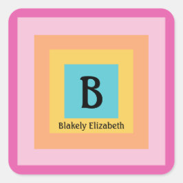 Niedliche und farbenfrohe Monogram Letter Name Gir Quadratischer Aufkleber