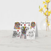 Niedliche und farbenfrohe Mops Hundescharte Grußka Karte (Gelbe Blume)