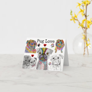 Niedliche und farbenfrohe Mops Hundescharte Grußka Karte