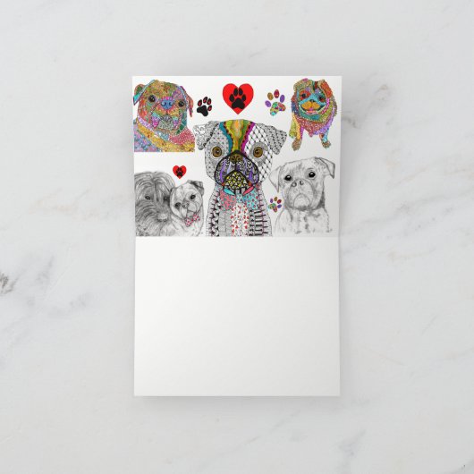 Niedliche und farbenfrohe Mops Hundescharte Grußka Karte (Innenseite)