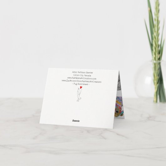 Niedliche und farbenfrohe Mops Hundescharte Grußka Karte (Rückseite)