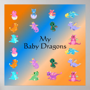 Niedliche und farbenfrohe Muster für Baby-Dragons Poster