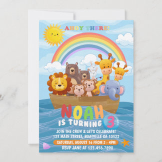 Niedliche und farbenfrohe Noah's Ark Birthday Einl Einladung