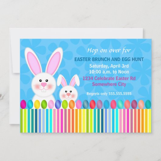 Niedliche und farbenfrohe Osterhase Einladung (Vorderseite)