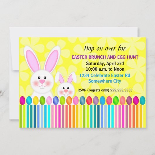 Niedliche und farbenfrohe Osterhase Einladung (Vorderseite)