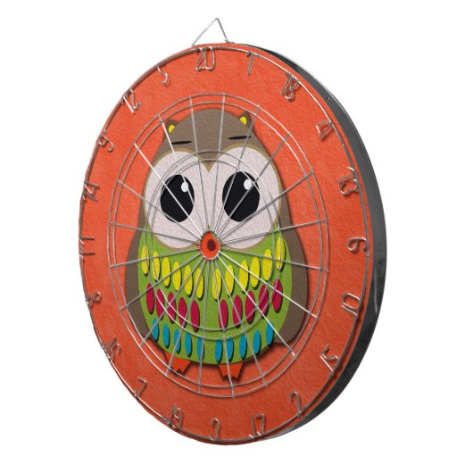 Niedliche und farbenfrohe Owl Orange Dartboard Dartscheibe (Vorderseite rechts)