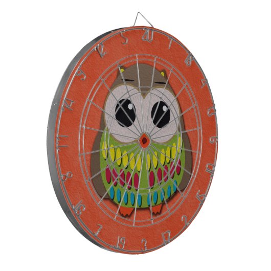 Niedliche und farbenfrohe Owl Orange Dartboard Dartscheibe (Vorderseite Links)