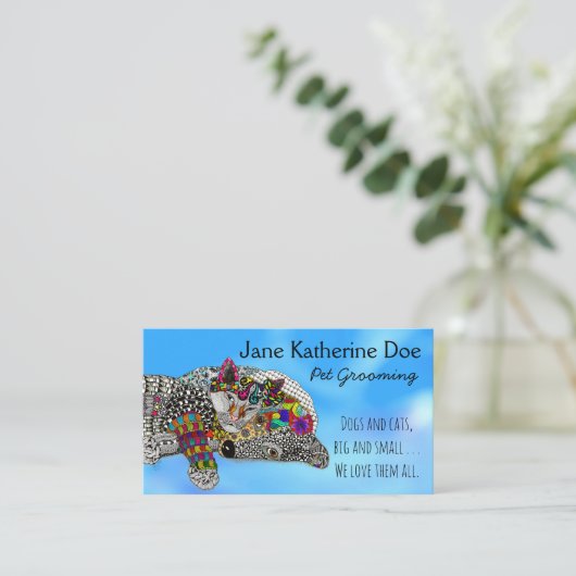 Niedliche und farbenfrohe Pet Grooming Business Ca Visitenkarte (Stehend Vorderseite)