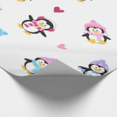 Niedliche und farbenfrohe Pinguine Geschenkpapier (Ecke)