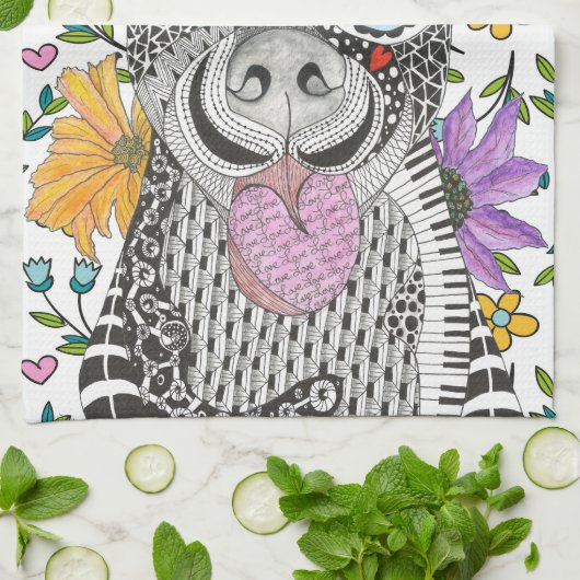 Niedliche und farbenfrohe Pitbulküche Handtuch (Gefaltet)