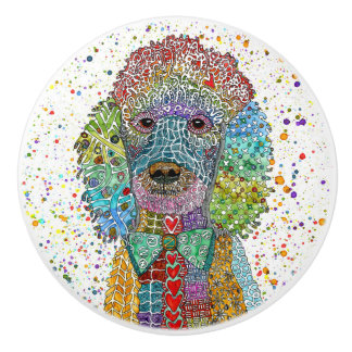 Niedliche und farbenfrohe Poodle Goldendoodle Keramikknauf